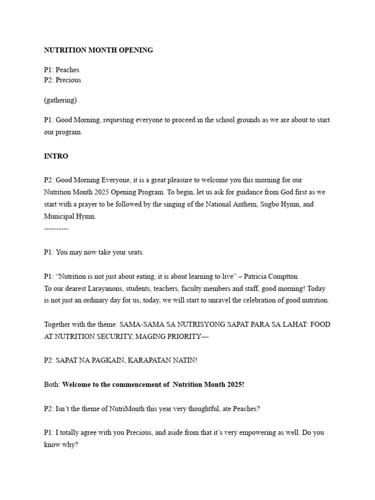 Nutrimonth Opening Script | PDF | Nutrition | Diet & Nutrition