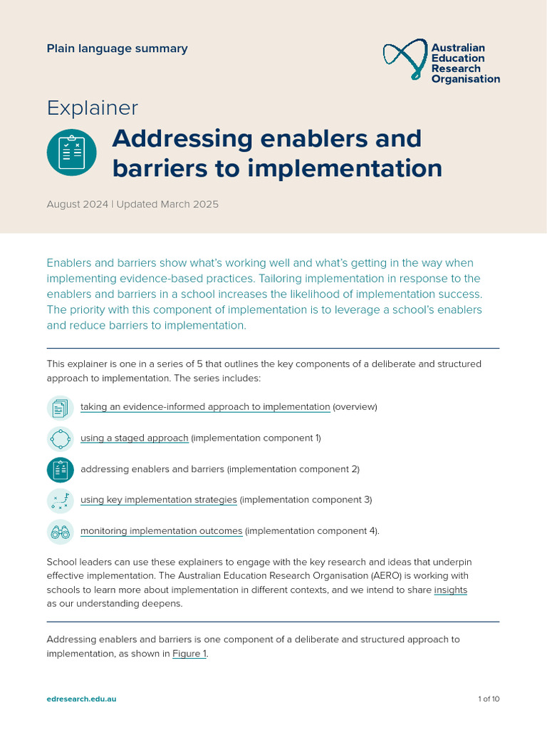 Enablers and Barriers in School Implementation | PDF | Policy | Teachers
