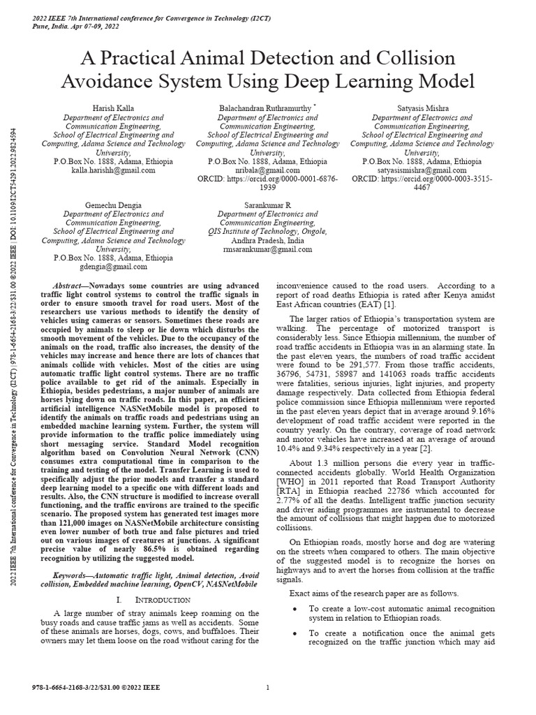 A Practical Animal Detection and Collision Avoidance System Using Deep ...