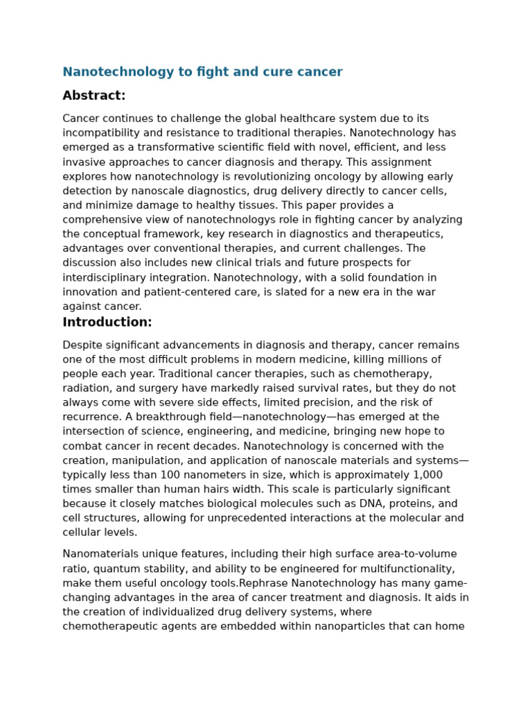 Nanotechnology in Cancer Treatment and Diagnosis | PDF | Nanotechnology ...