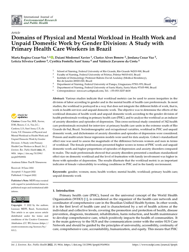 Domains of Physical and Mental Workload in Health | PDF | Mental ...