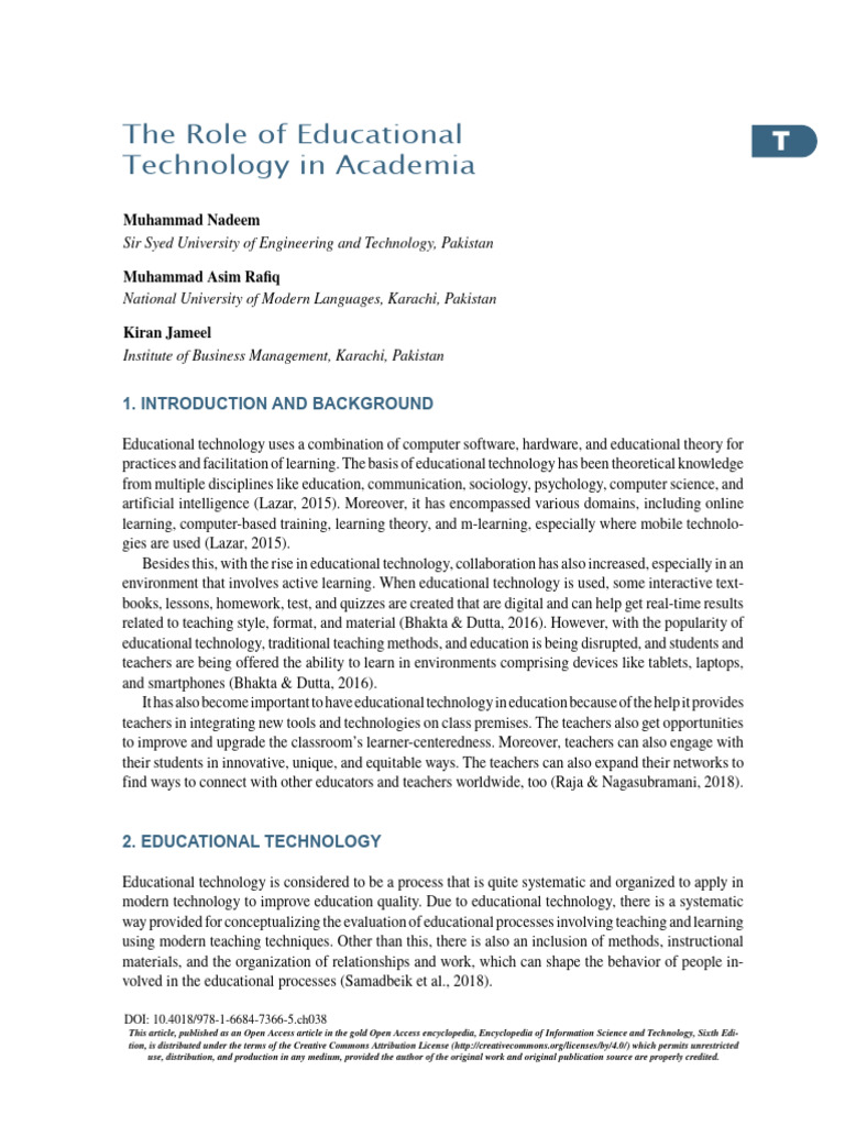The Role Of Educational Technology In Academia Pdf Educational