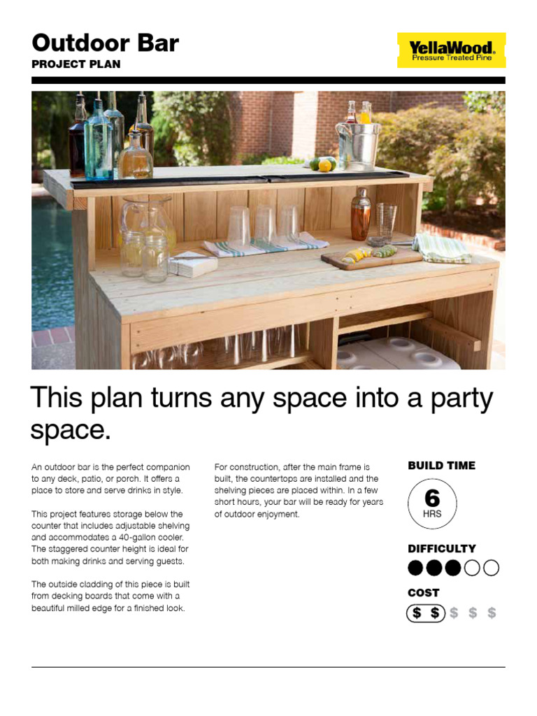 Outdoor Bar Project Plan Guide | PDF | Drill | Countertop