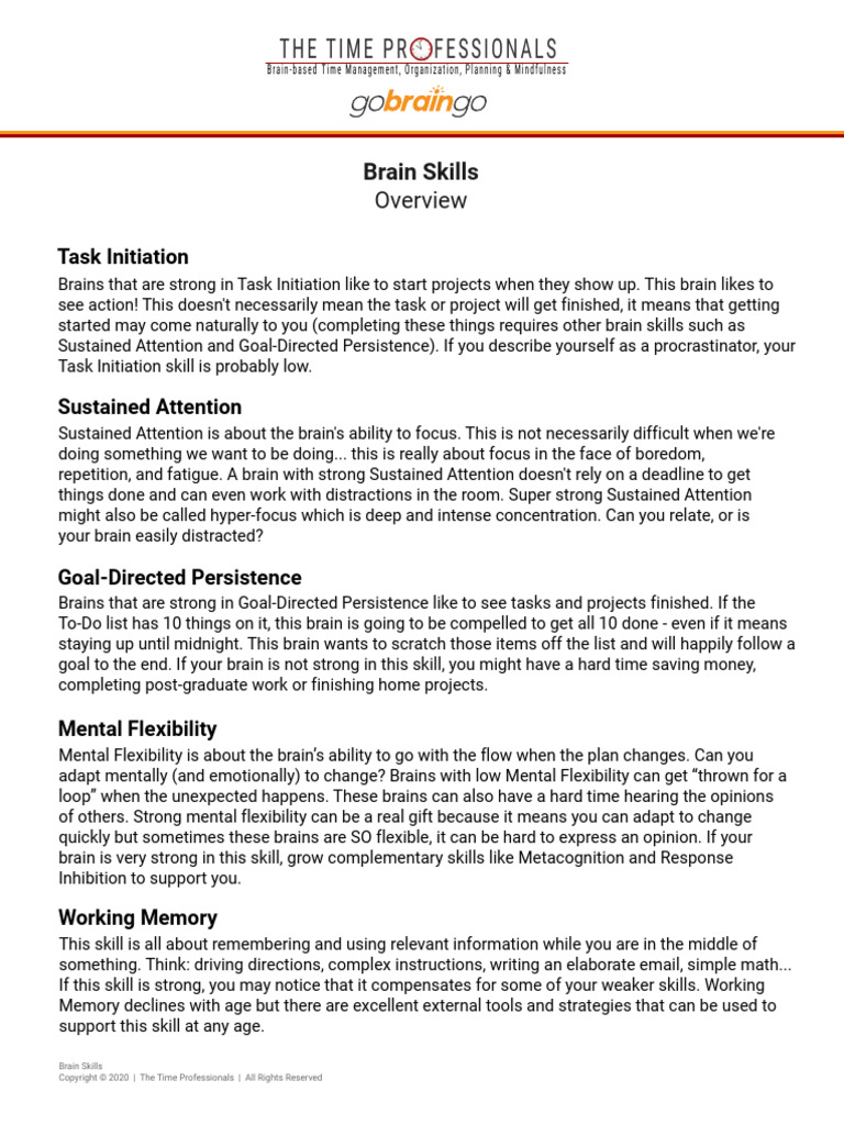 Brain Skills for Time Management & Organization | PDF | Attention ...
