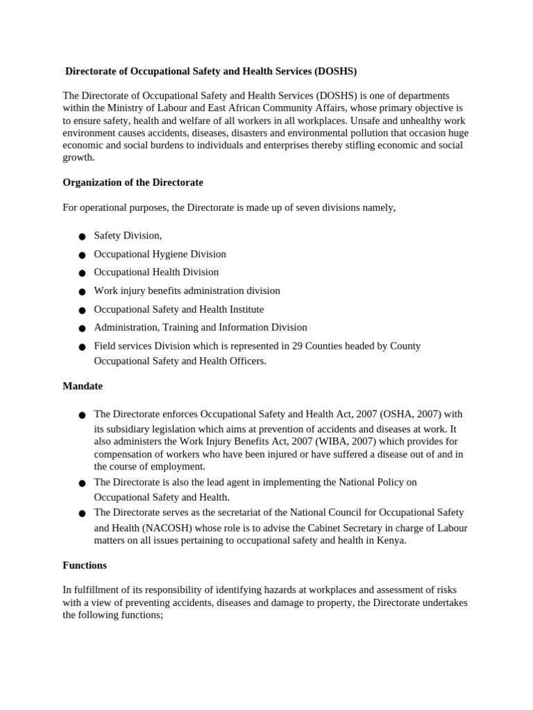 Kenya OSHA Act 2007 Overview | PDF | Occupational Safety And Health ...