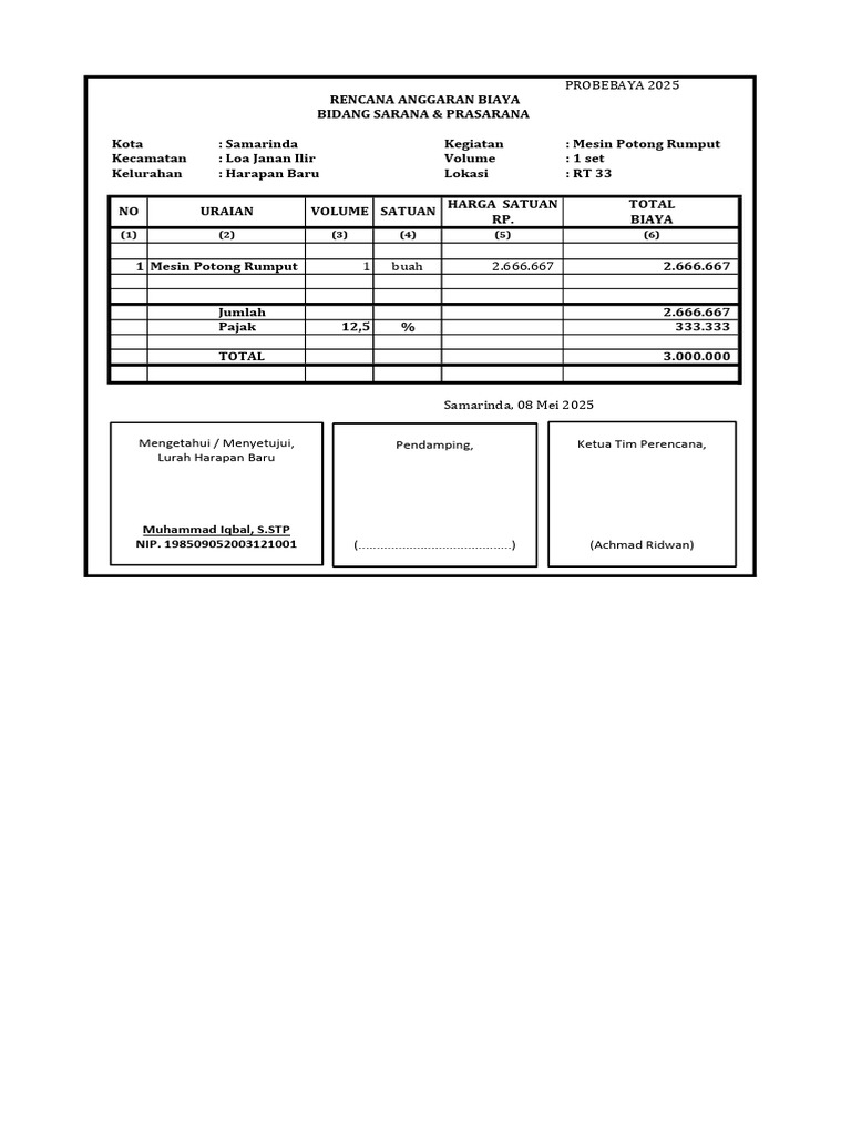 RAB Mesin Rumput | PDF