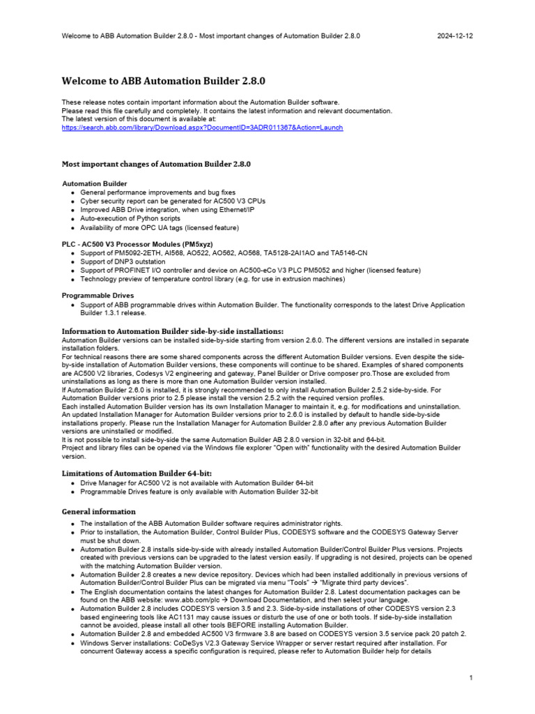 ABB Automation Builder 2.8 Release Notes | PDF | Programmable Logic ...