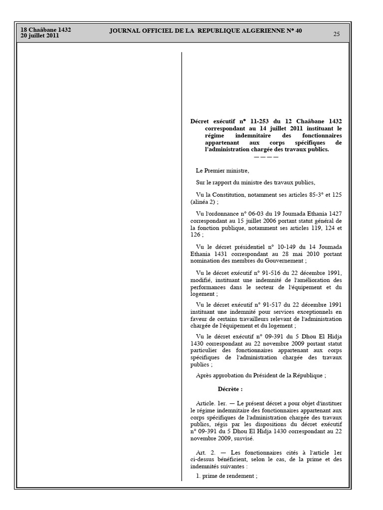 Régime indemnitaire des fonctionnaires | PDF | Gouvernement