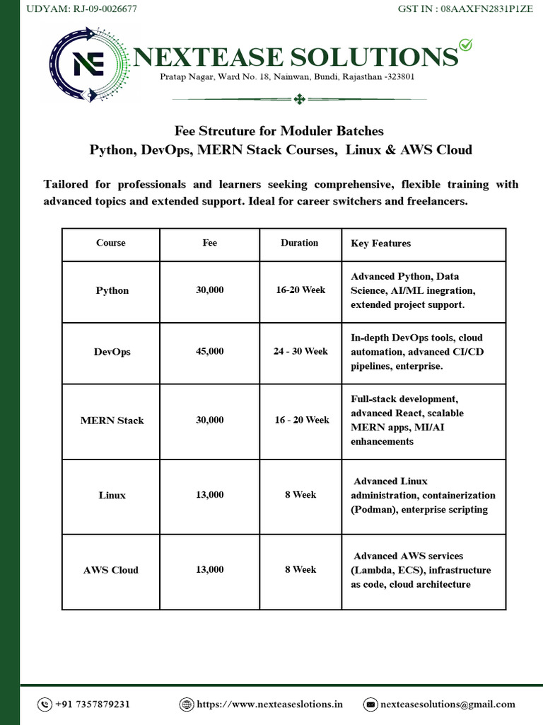 Advanced Course Fee Structure | PDF