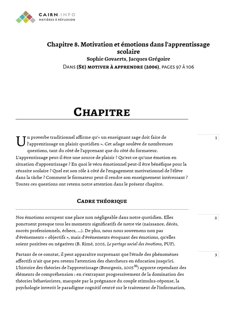 Motivation et émotions en apprentissage | PDF | Émotions | Motivant