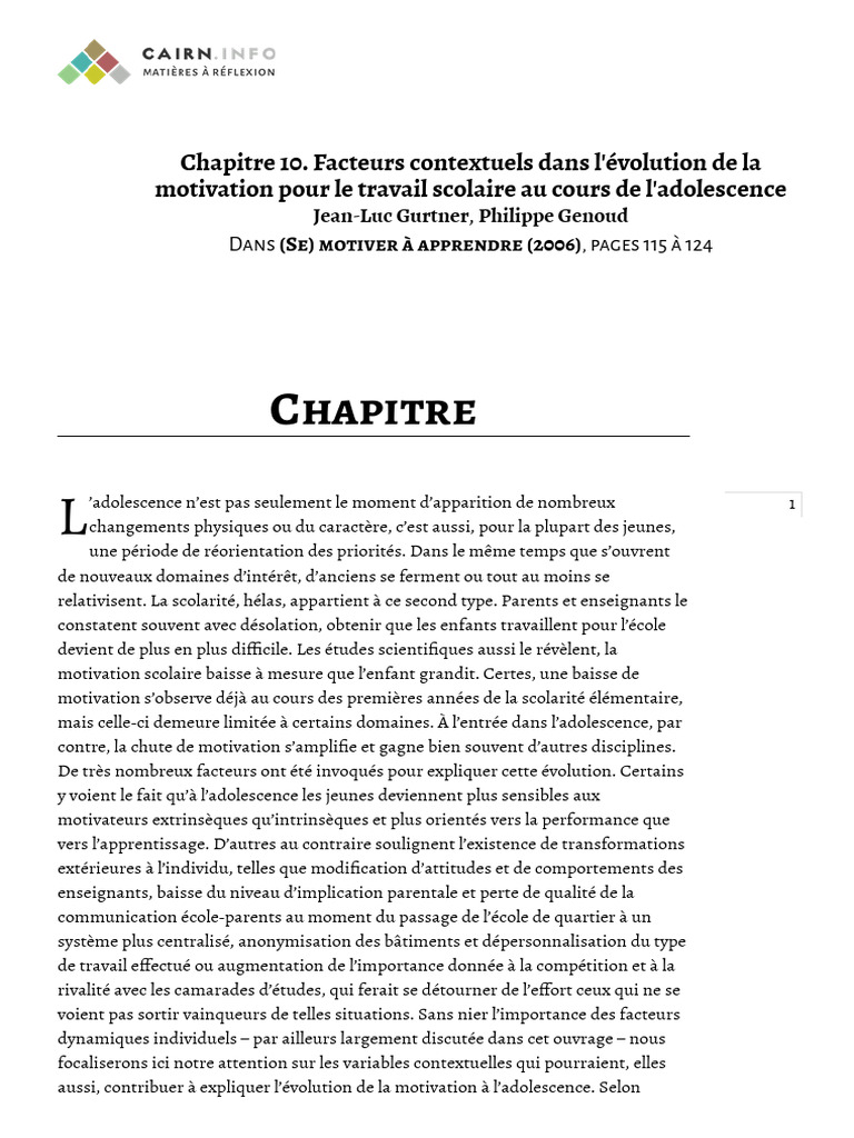 Facteurs contextuels et motivation scolaire | PDF | Motivant | Motivation