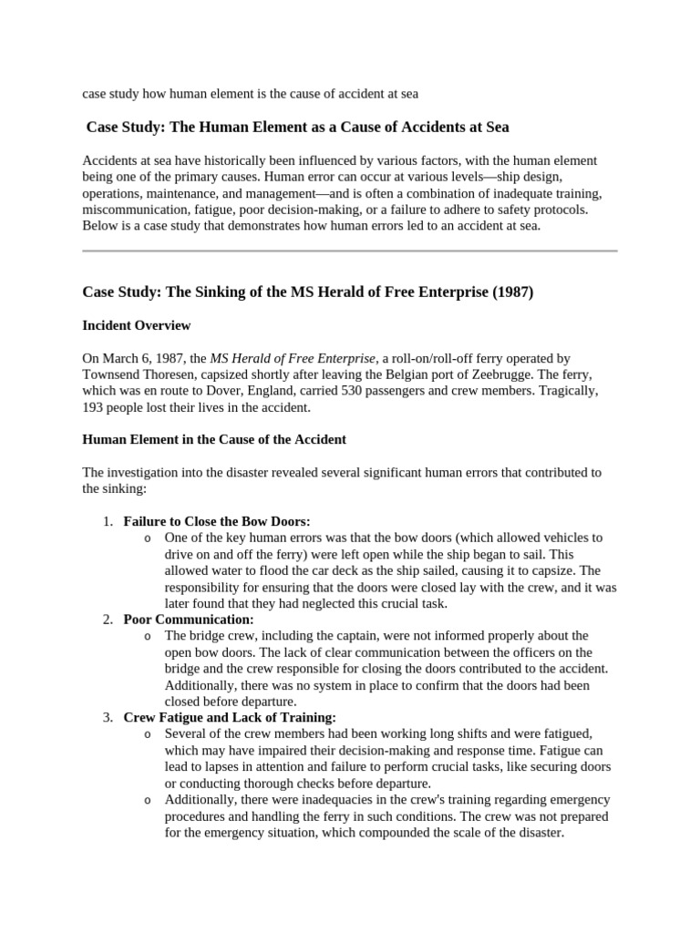 Case Study How Human Element Is The Cause of Accident at Sea | PDF ...
