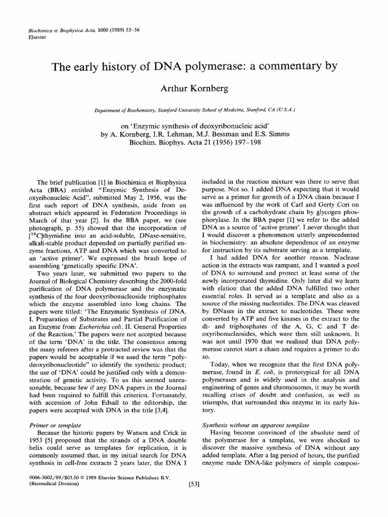 The Early History of DNA Polymerase | PDF | Dna Replication | Primer ...