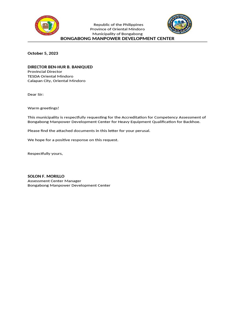 Accreditation Request for Heavy Equipment Training | PDF | Vehicles ...