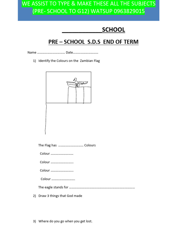 Sample End of Term Tests - Available (Pre - g12) by D Phiri 0963829015 ...