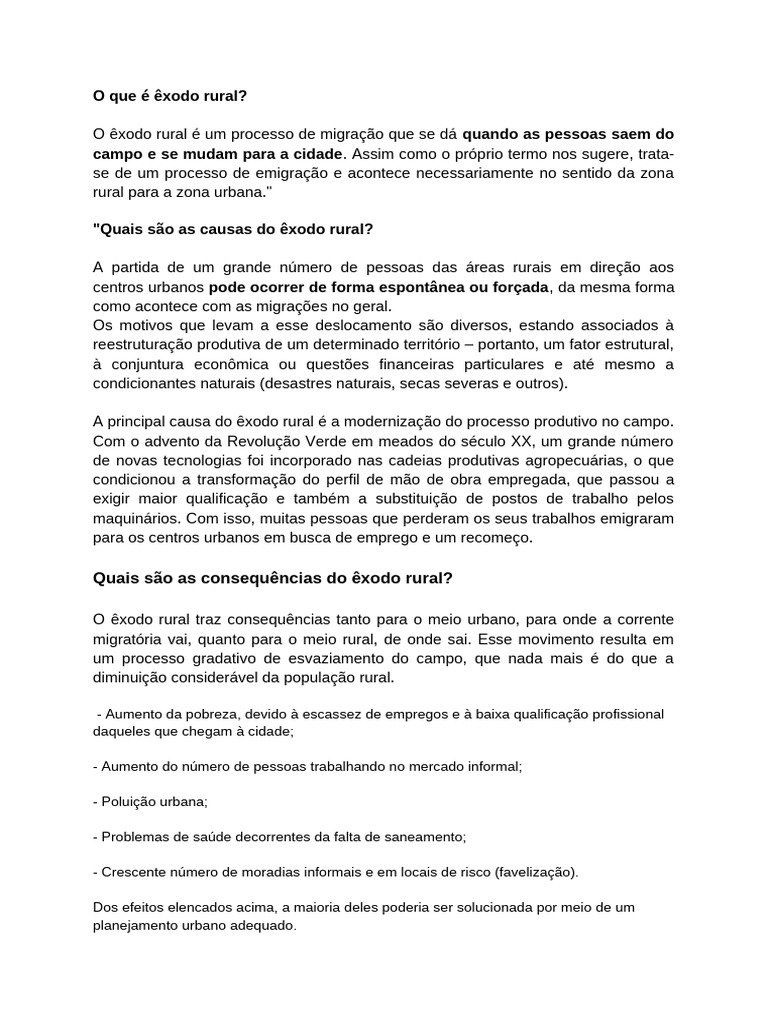 Entendendo o Êxodo Rural | PDF