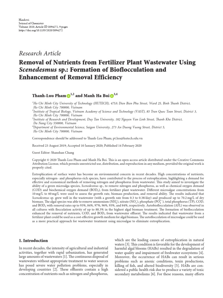 Removal of Nutrients From Fertilizer Plant Wastewa | PDF ...