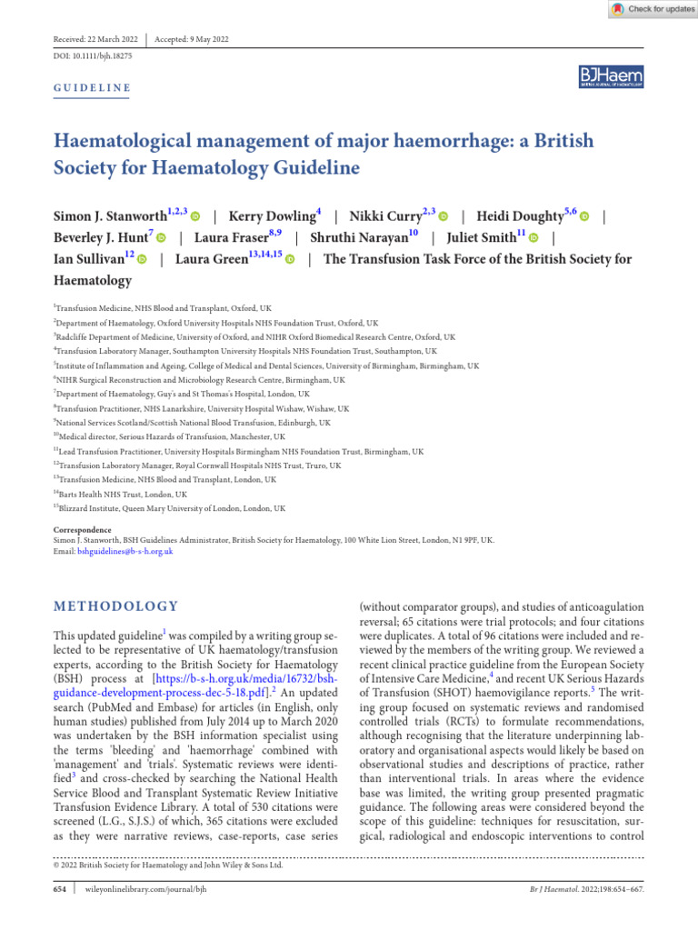Major Haemorrhage Management Guidelines | PDF | Bleeding | Blood ...
