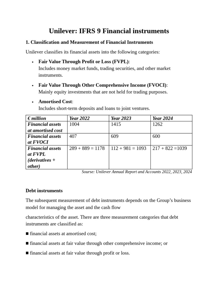 Unilever IFRS 9 Financial Instruments Overview | PDF | Fair Value ...