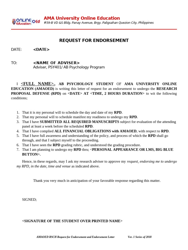 Research Proposal Defense Endorsement Request | PDF