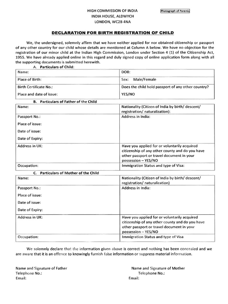 1578985969declaration For Birth Registration of Child | PDF