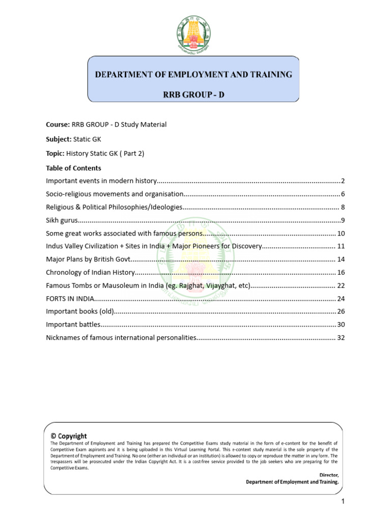 RRB Group D History Static GK Part 2 | PDF | Indian Nationalism ...