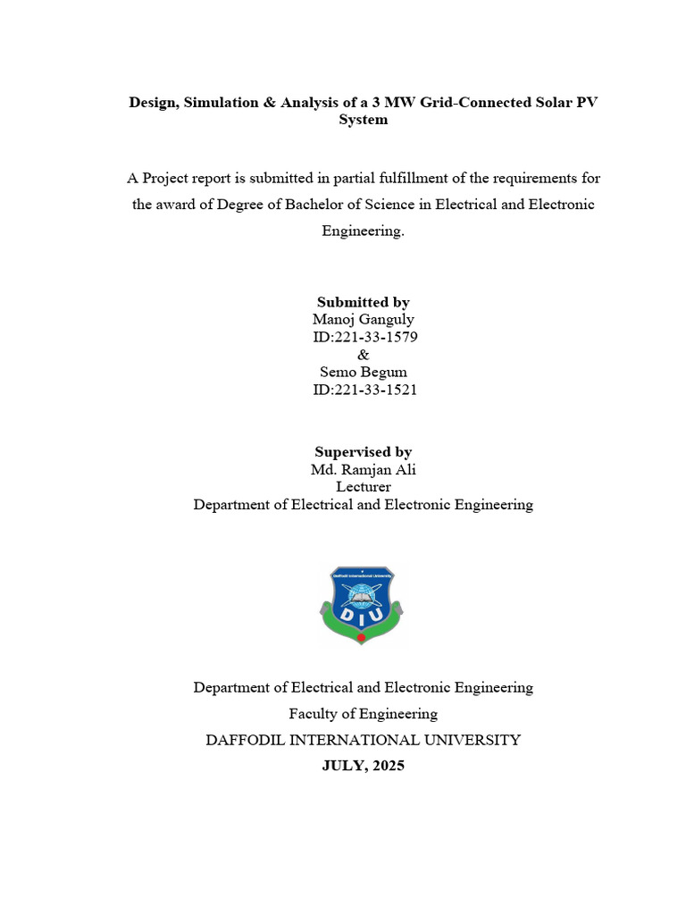 Design, Simulation & Analysis of A 3 MW Grid-Connected Solar PV System ...