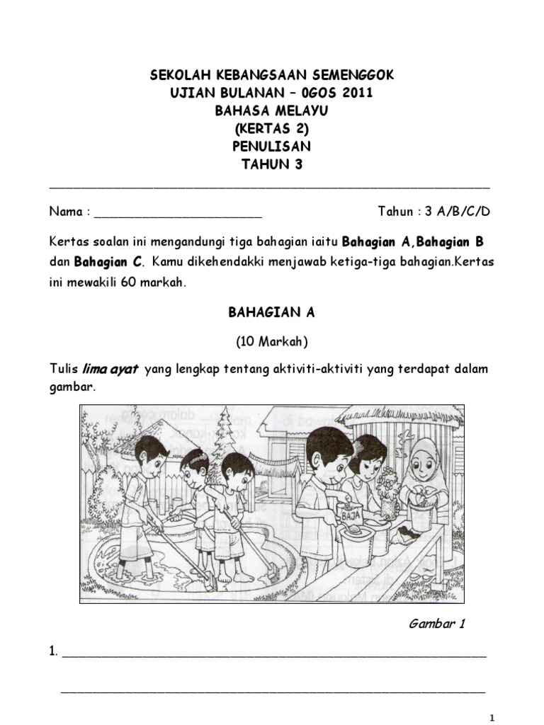 Soalan Penulisan Kertas 2 Bahasa Melayu Tahun 3 Pdf
