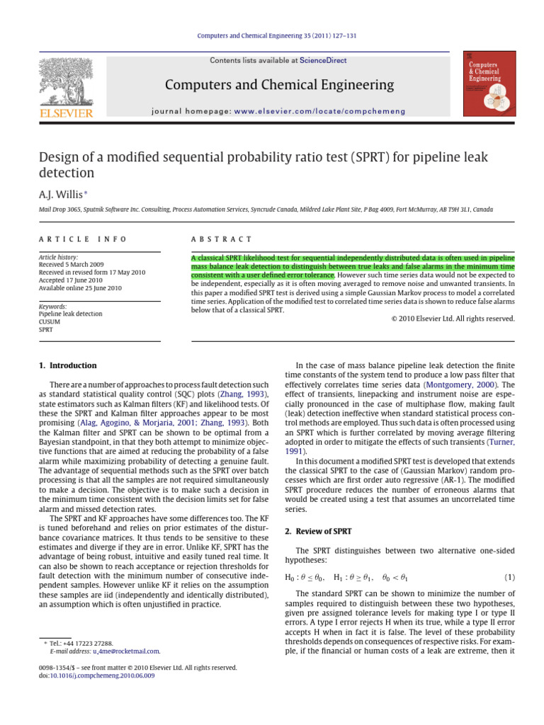 Modified SPRT for Pipeline Leak Detection | PDF | Kalman Filter ...