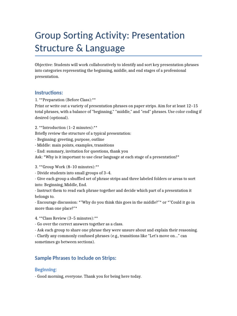 Group Sorting Activity Presentation Language | PDF