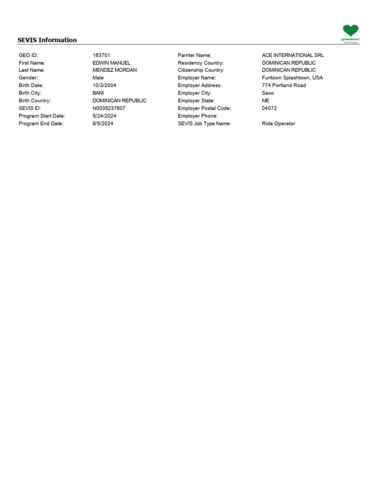 SEVIS Details for Edwin Mendez | PDF