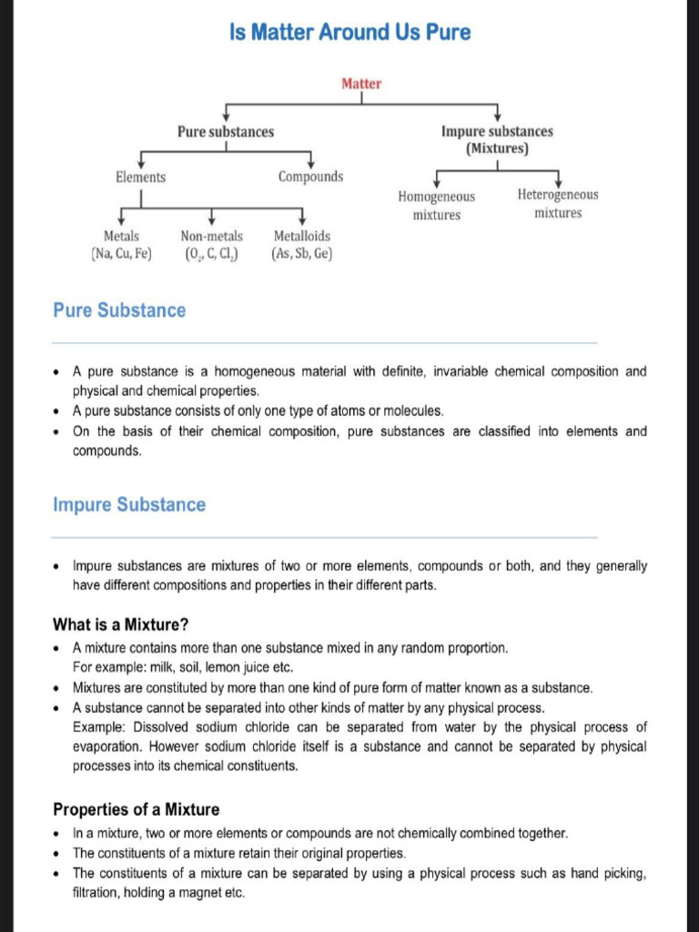 Is Matter Around Us Pure, Notes | PDF