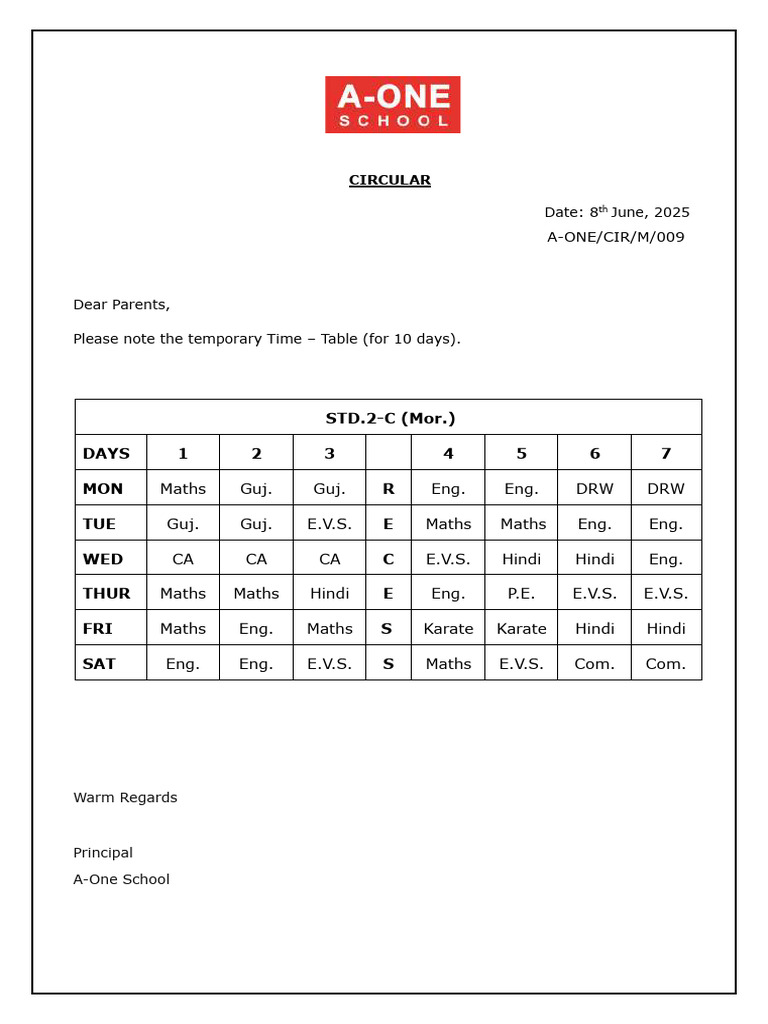 Temporary Time Table for STD. 2 | PDF