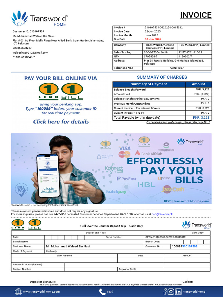Transworld Bill Payment Instructions | PDF | Banks | Payments