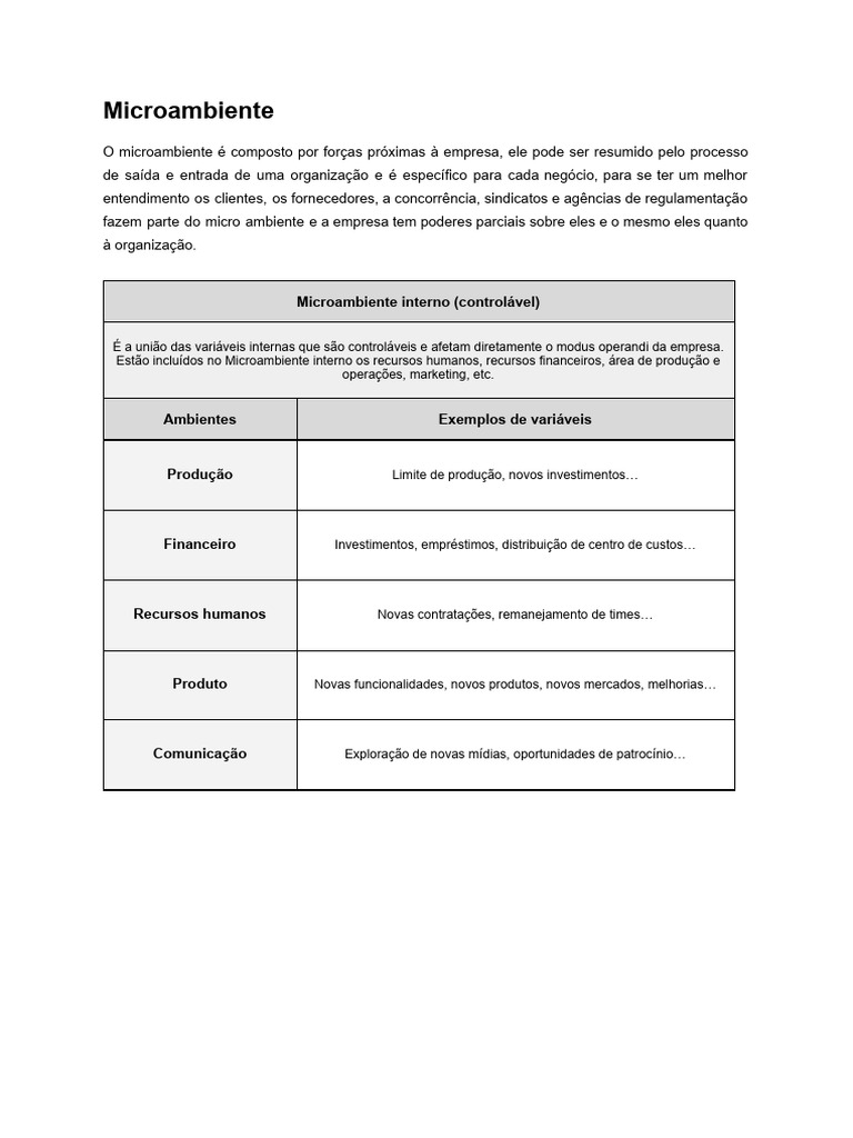 Entendendo o Microambiente Empresarial | PDF