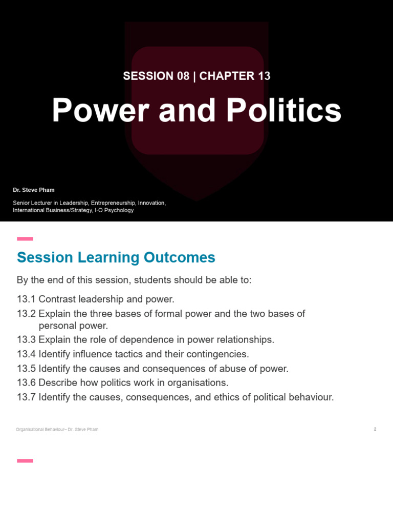 Session 08 Power and Politics - Dr. Steve P | PDF | Organizational ...