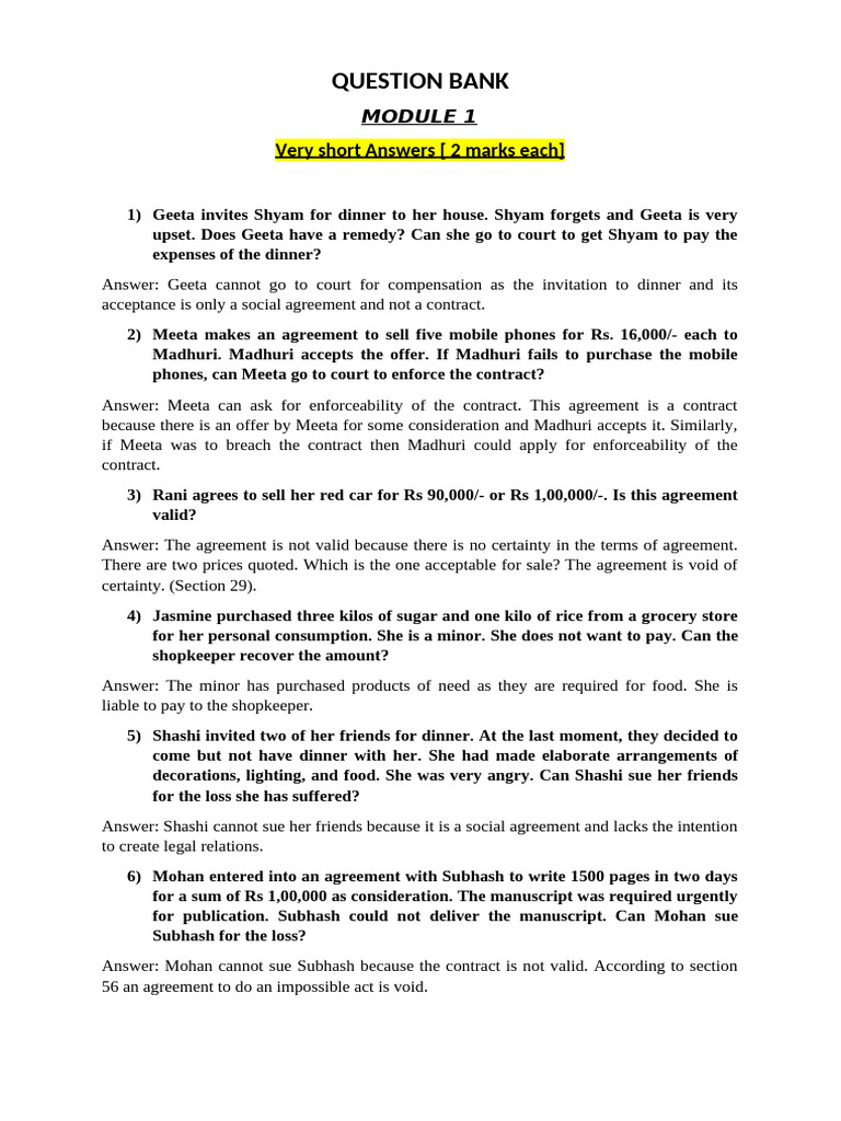 4.case Scenario Questions - 1 | PDF | Consideration | Private Law