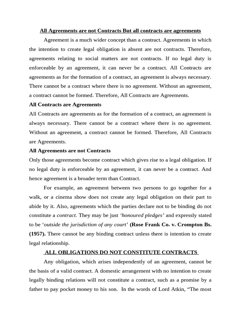 Distinction Between Agreements and Contracts | PDF | Common Law | Justice