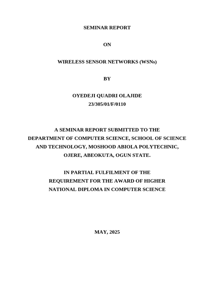 Wireless Sensor Networks Seminar Report | PDF | Wireless Sensor Network ...