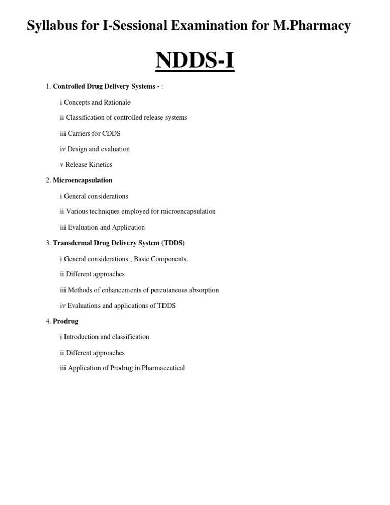 NDDS Syllabus for M.Pharmacy I-Sessional | PDF