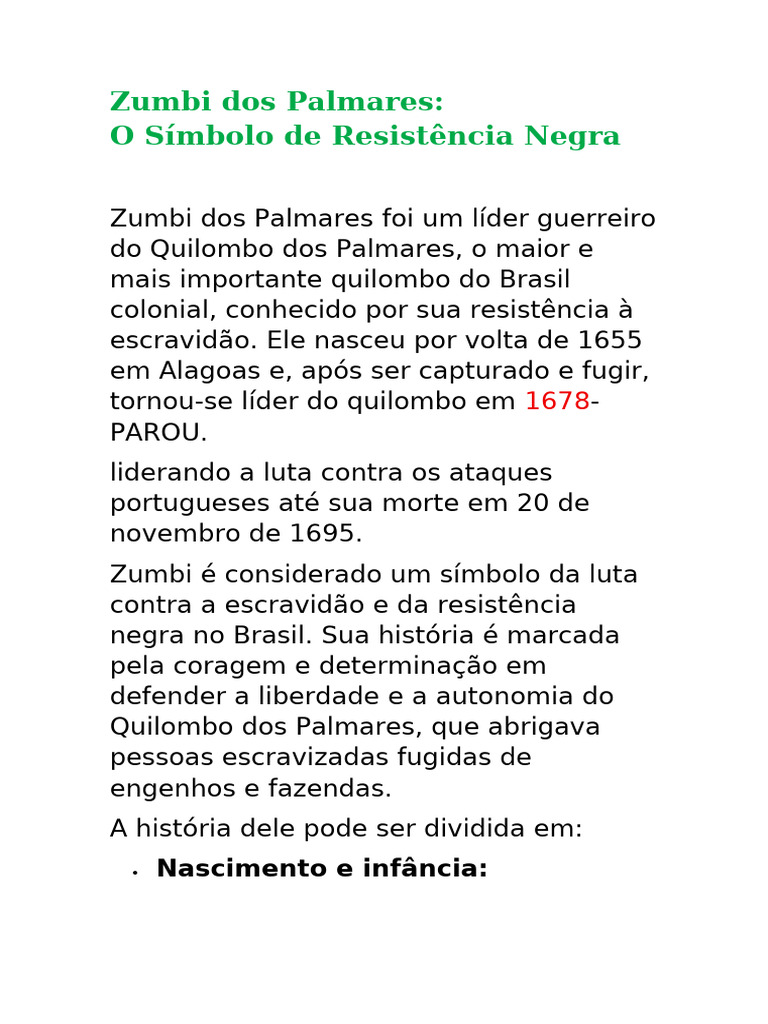 Zumbi dos Palmares: Símbolo de Resistência | PDF