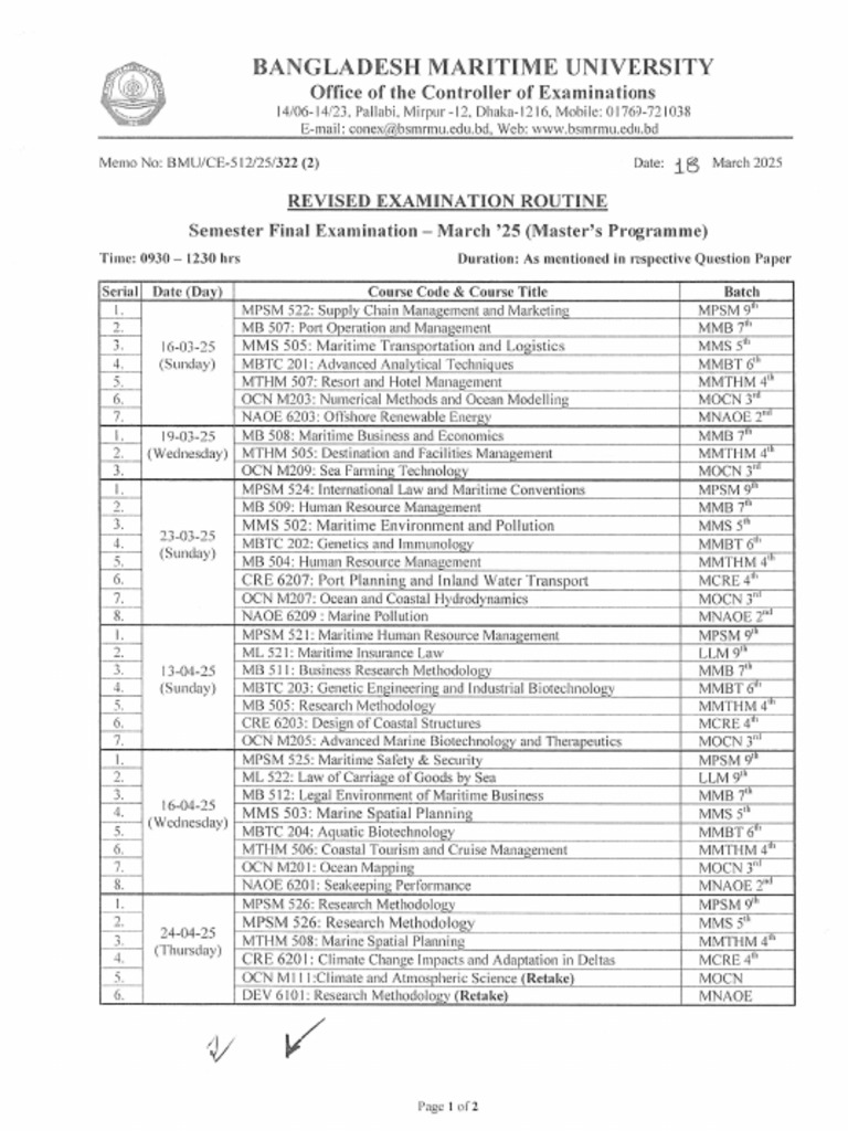 Revised Exam Routine Master's Programme A4 | PDF
