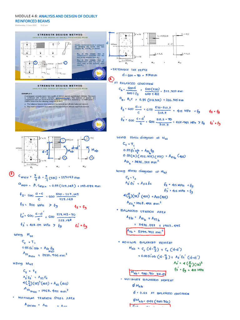 Module 4.6 Analysis and Design of Doubly Reinforced Beams | PDF
