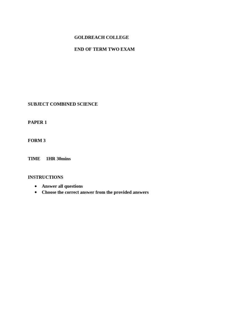Combined Sciee Form 3 Paper 1 | PDF | Leaf | Acid