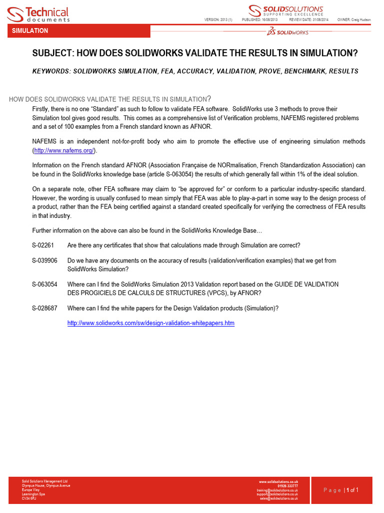 Validating SolidWorks Simulation Accuracy | PDF | Simulation | Finite ...
