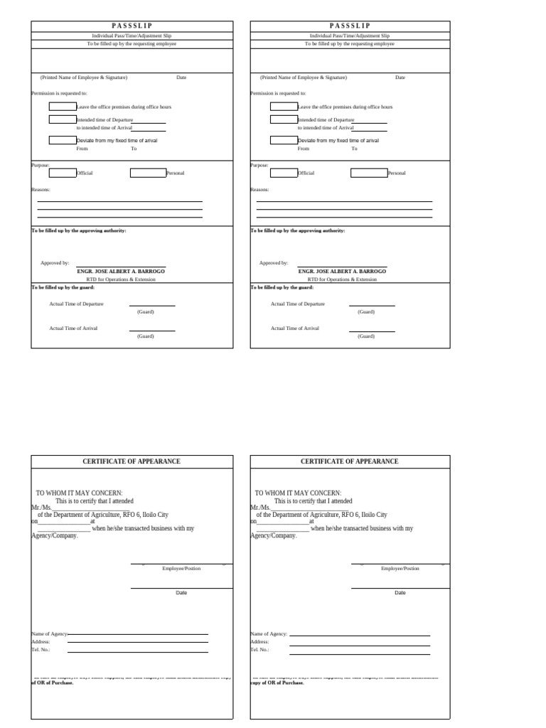 Employee Pass Slip Format | PDF