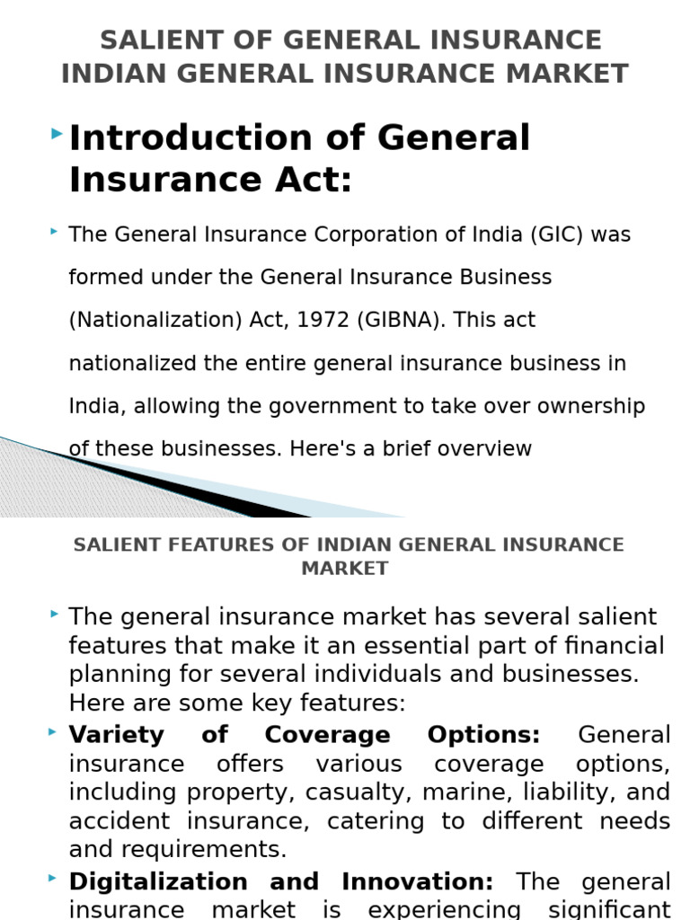 Salient of General Insurance Indian General Insurance Market PDF