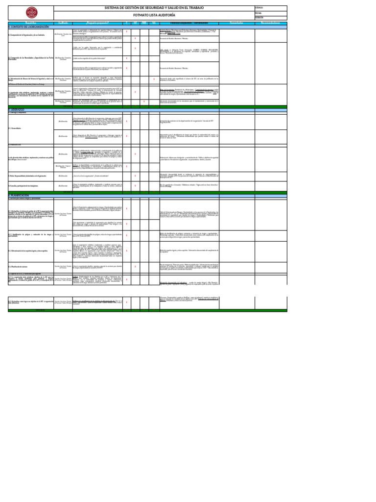1 Formato Lista de Auditoria ISO 45001 | PDF | Planificación | Auditoría