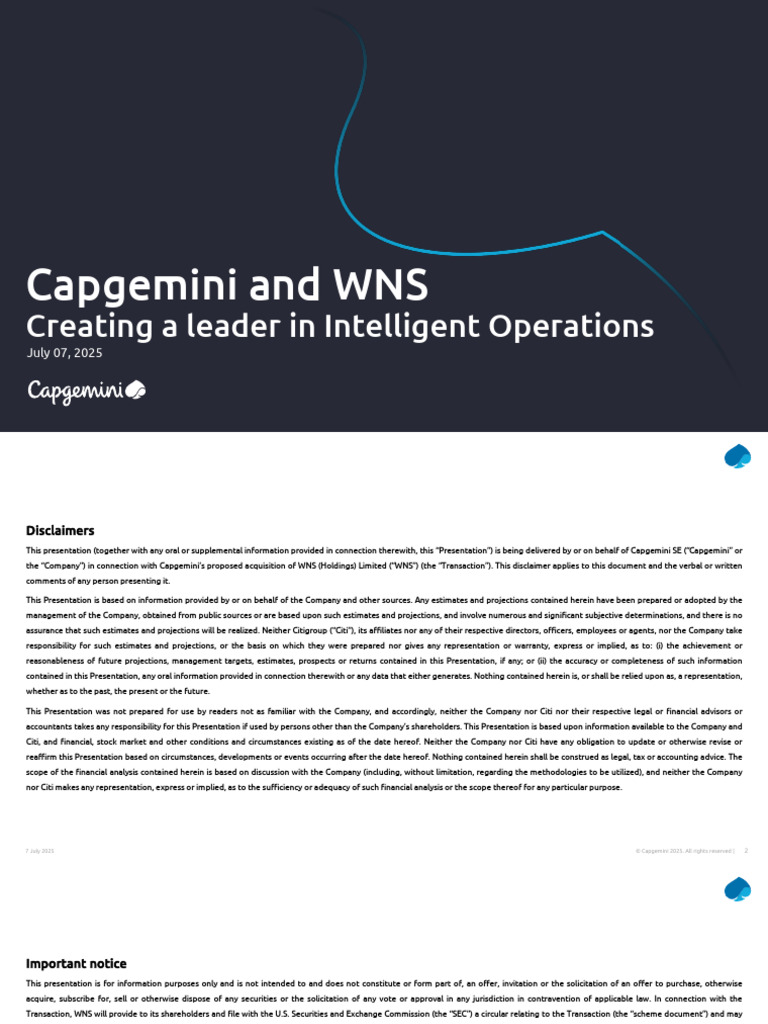 Capgemini-WNS Acquisition Overview 2025 | PDF | Risk | Debt