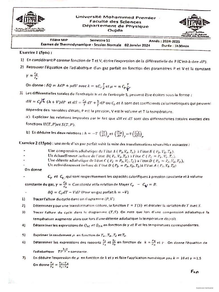 Examen Thermo Normal | PDF
